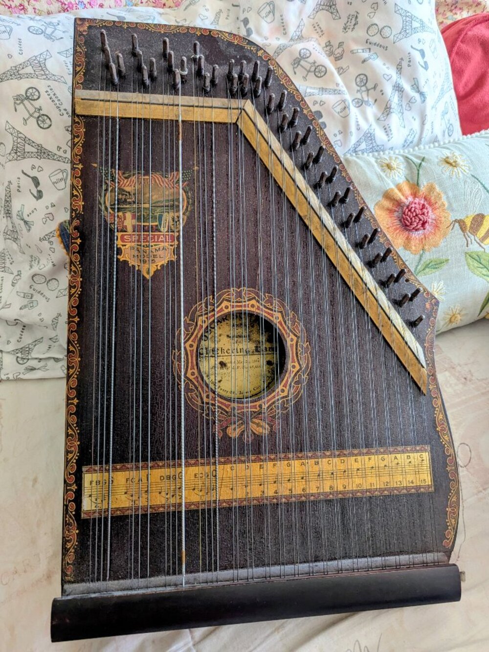 Antique Oscar Schmidt Menzenhauer Guitar Zither 1895-1915 Panama Model, 15 Chord